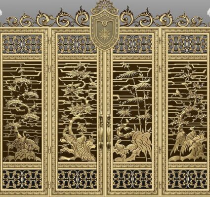 Cổng nhôm đúc tùng cúc trúc mai