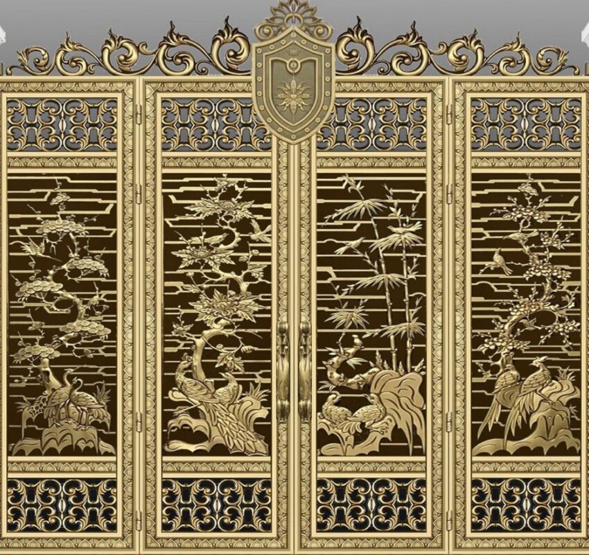 Cổng nhôm đúc tùng cúc trúc mai