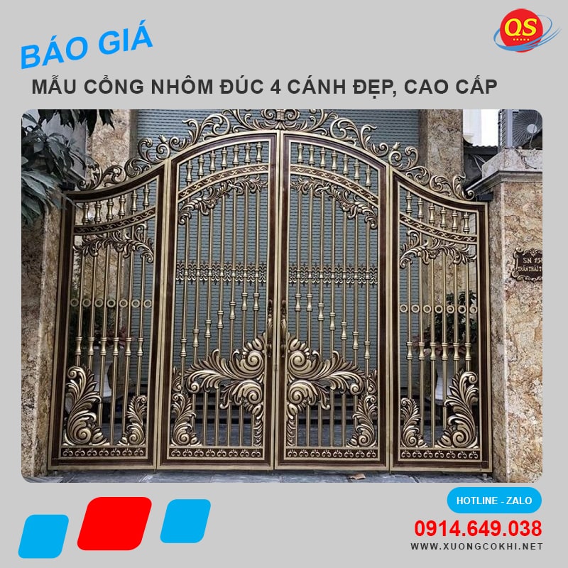Báo giá 45+ mẫu cổng nhôm đúc 4 cánh đẹp, hoa mỹ
