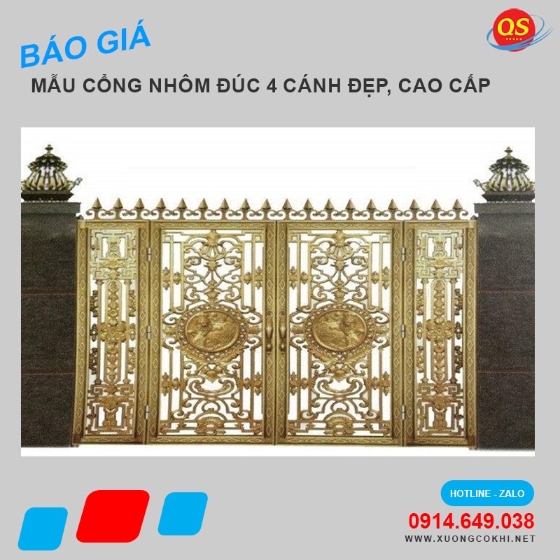 Báo giá 45+ mẫu cổng nhôm đúc 4 cánh đẹp, hoa mỹ