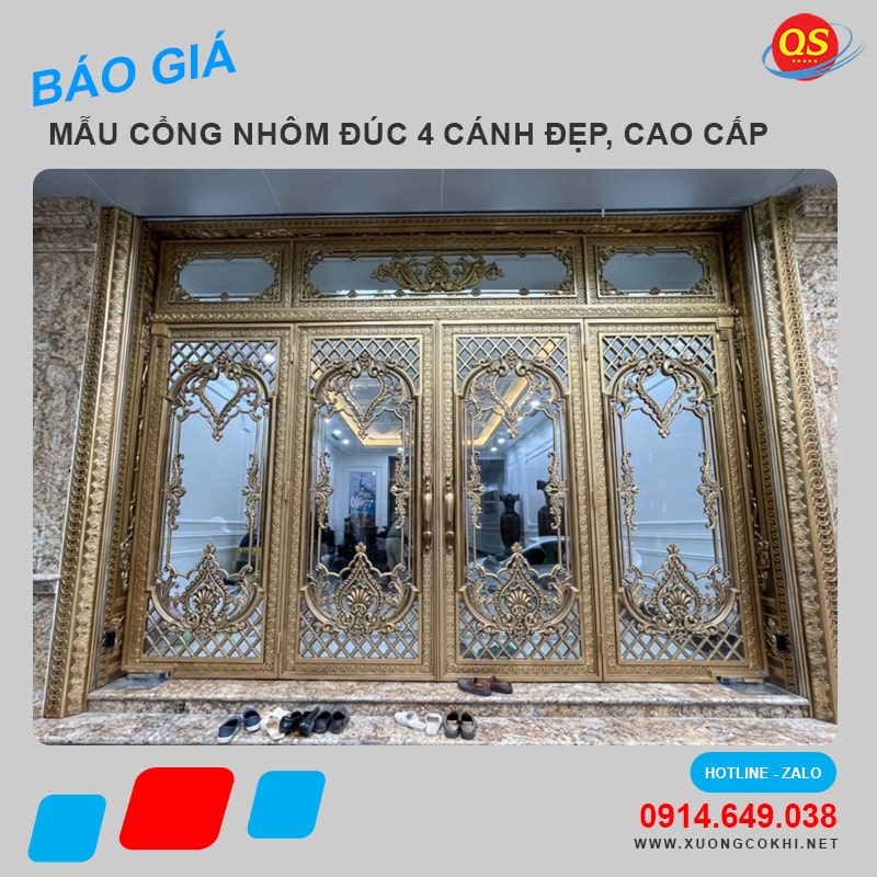 Báo giá 45+ mẫu cổng nhôm đúc 4 cánh đẹp, hoa mỹ