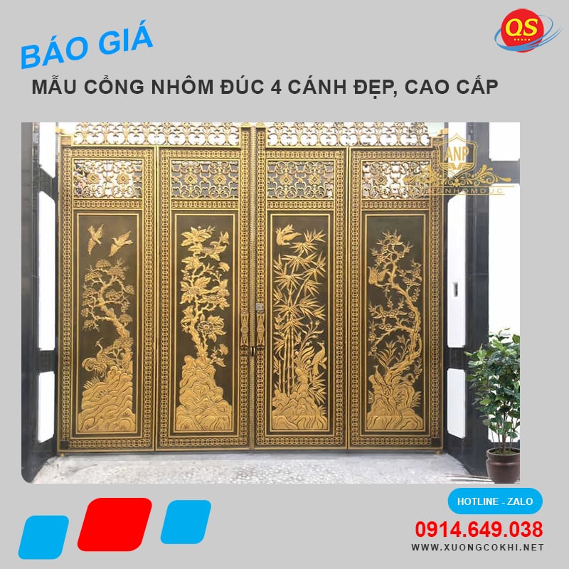 Báo giá 45+ mẫu cổng nhôm đúc 4 cánh đẹp, hoa mỹ