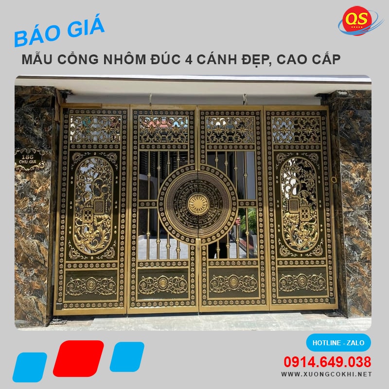 Báo giá 45+ mẫu cổng nhôm đúc 4 cánh đẹp, hoa mỹ