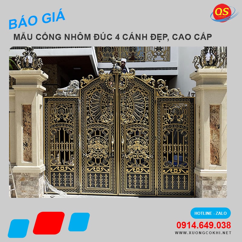 Báo giá 45+ mẫu cổng nhôm đúc 4 cánh đẹp, hoa mỹ