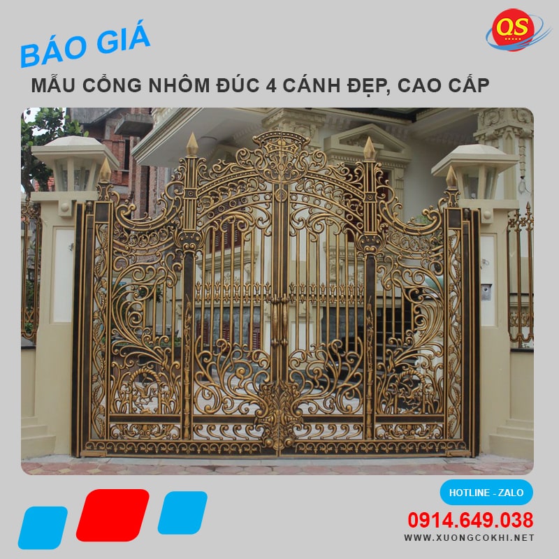 Báo giá 45+ mẫu cổng nhôm đúc 4 cánh đẹp, hoa mỹ