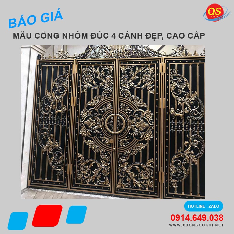Báo giá 45+ mẫu cổng nhôm đúc 4 cánh đẹp, hoa mỹ