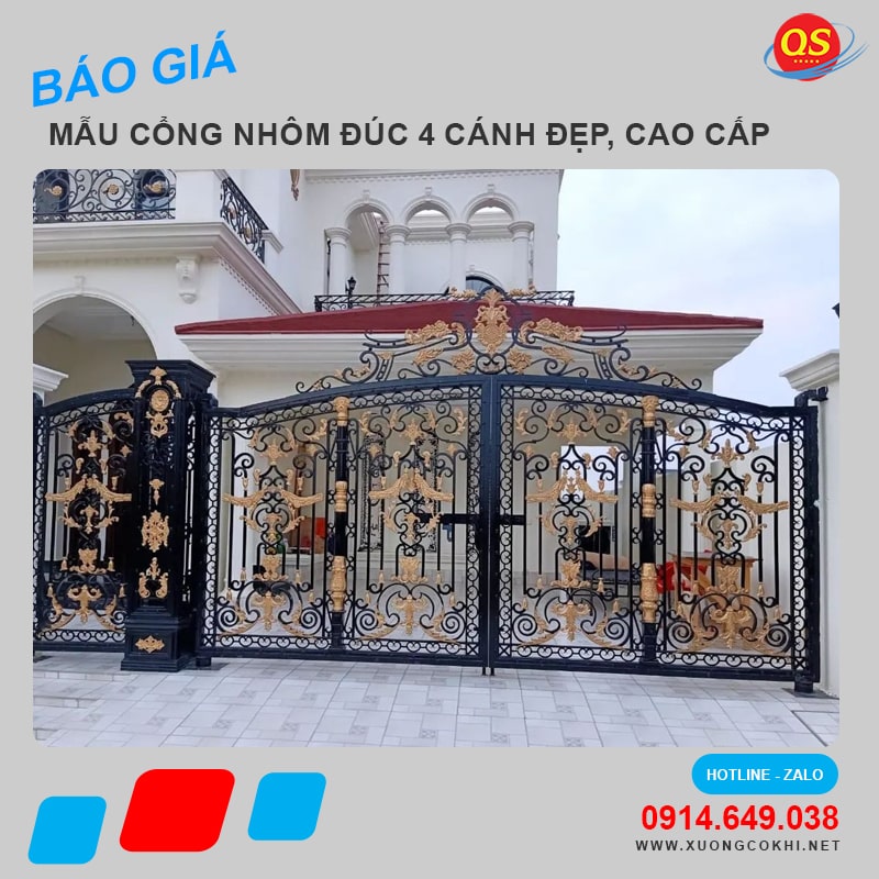 Báo giá 45+ mẫu cổng nhôm đúc 4 cánh đẹp, hoa mỹ