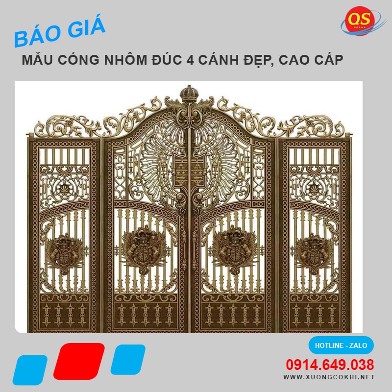 Báo giá 45+ mẫu cổng nhôm đúc 4 cánh đẹp, hoa mỹ