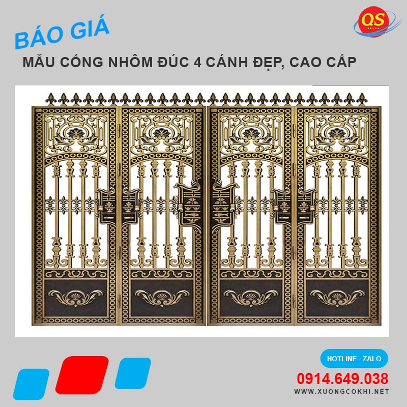 Báo giá 45+ mẫu cổng nhôm đúc 4 cánh đẹp, hoa mỹ