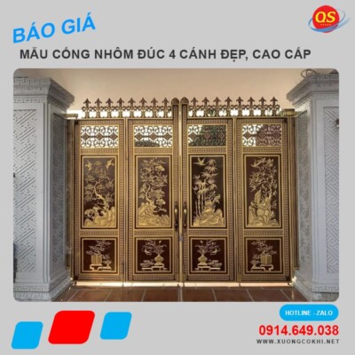 Báo giá 45+ mẫu cổng nhôm đúc 4 cánh đẹp, hoa mỹ