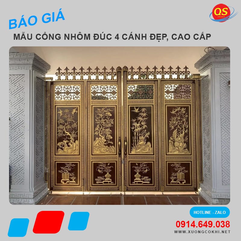 Báo giá 45+ mẫu cổng nhôm đúc 4 cánh đẹp, hoa mỹ