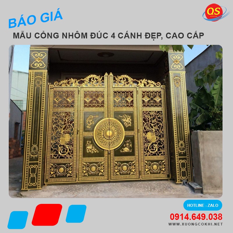 Báo giá 45+ mẫu cổng nhôm đúc 4 cánh đẹp, hoa mỹ