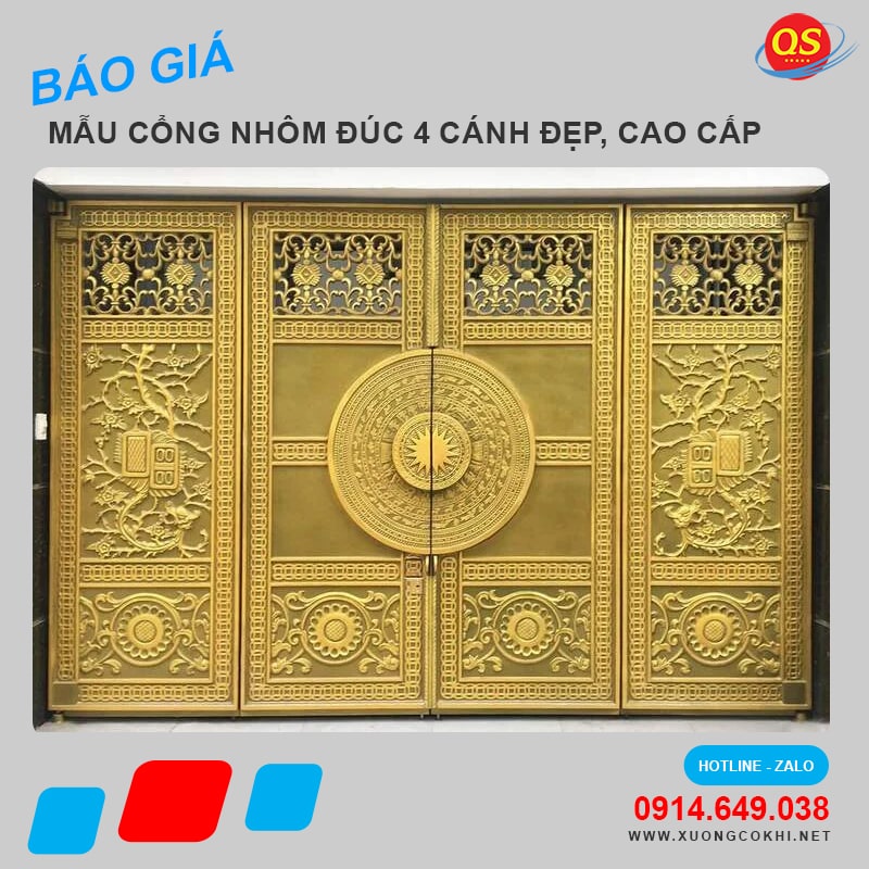 Báo giá 45+ mẫu cổng nhôm đúc 4 cánh đẹp, hoa mỹ