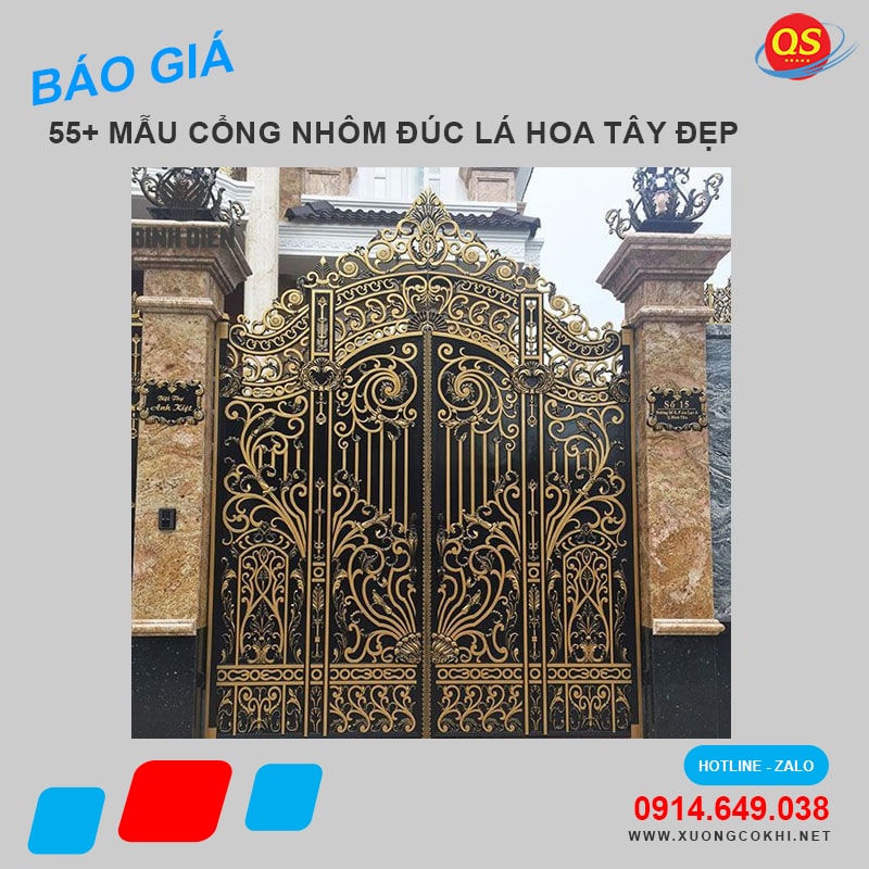 Thi công & báo giá 25+ mẫu cổng nhôm đúc hoa lá tây đẹp