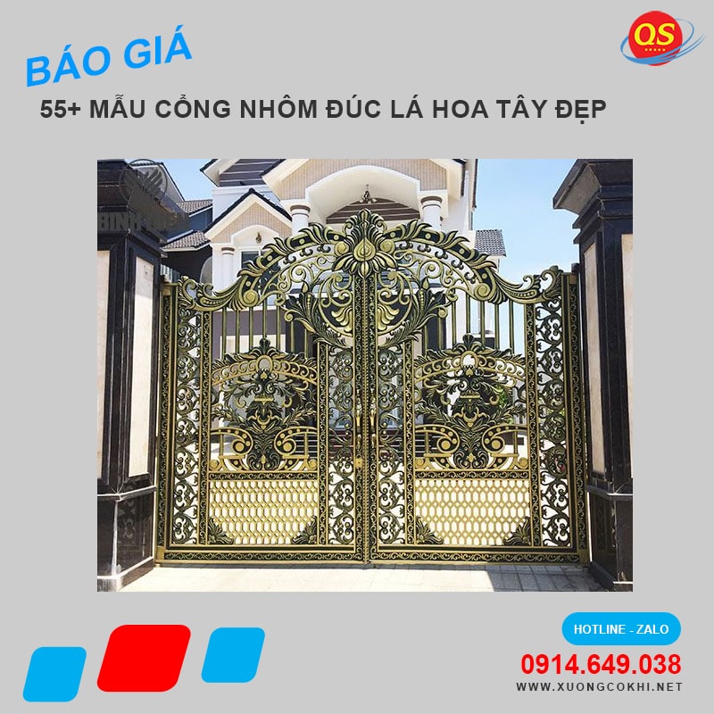 Thi công & báo giá 25+ mẫu cổng nhôm đúc hoa lá tây đẹp