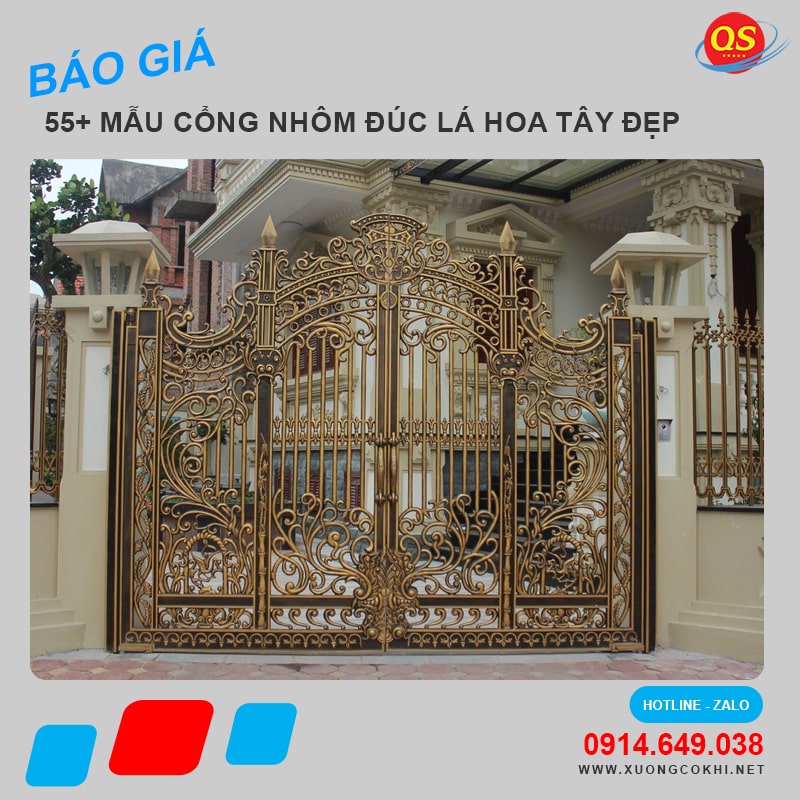 Thi công & báo giá 25+ mẫu cổng nhôm đúc hoa lá tây đẹp