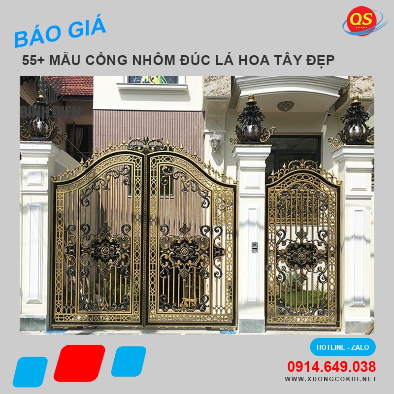 Thi công & báo giá 25+ mẫu cổng nhôm đúc hoa lá tây đẹp