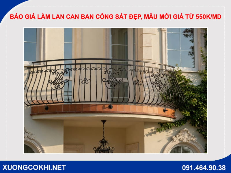 Báo giá làm lan can ban công sắt đẹp, mẫu mới giá từ 550k/md