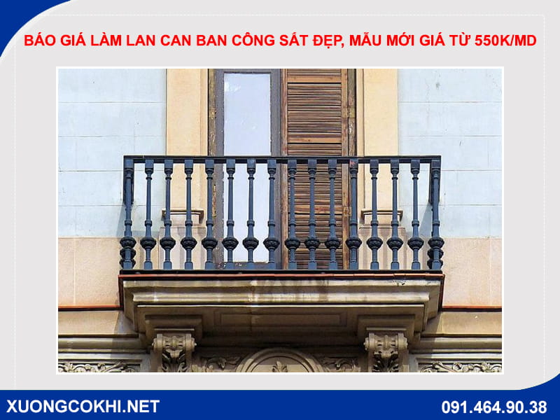 Báo giá làm lan can ban công sắt đẹp, mẫu mới giá từ 550k/md