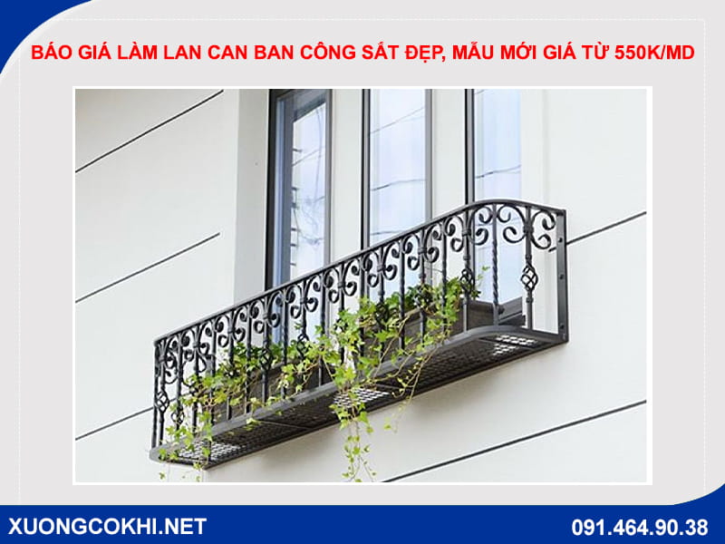 Báo giá làm lan can ban công sắt đẹp, mẫu mới giá từ 550k/md