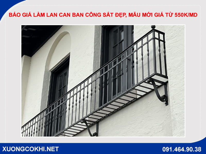 Báo giá làm lan can ban công sắt đẹp, mẫu mới giá từ 550k/md