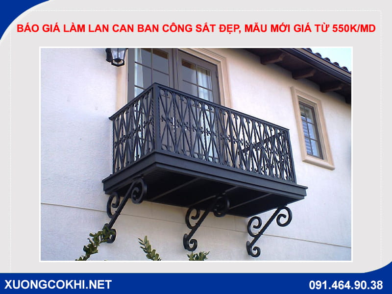 Báo giá làm lan can ban công sắt đẹp, mẫu mới giá từ 550k/md
