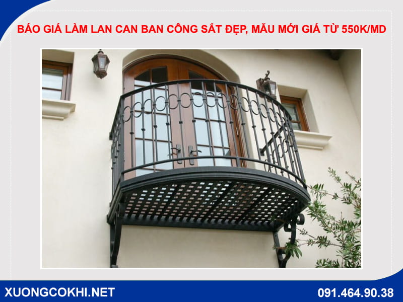 Báo giá làm lan can ban công sắt đẹp, mẫu mới giá từ 550k/md