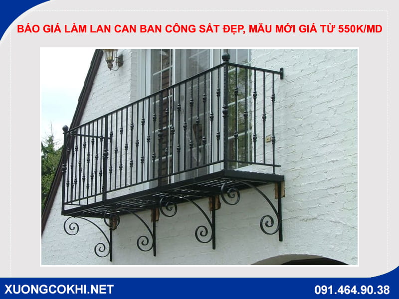 Báo giá làm lan can ban công sắt đẹp, mẫu mới giá từ 550k/md