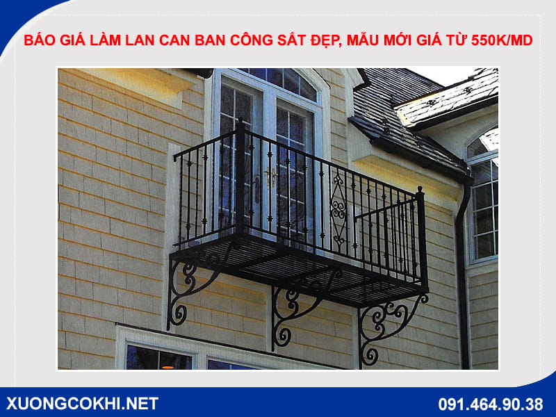 Báo giá làm lan can ban công sắt đẹp, mẫu mới giá từ 550k/md