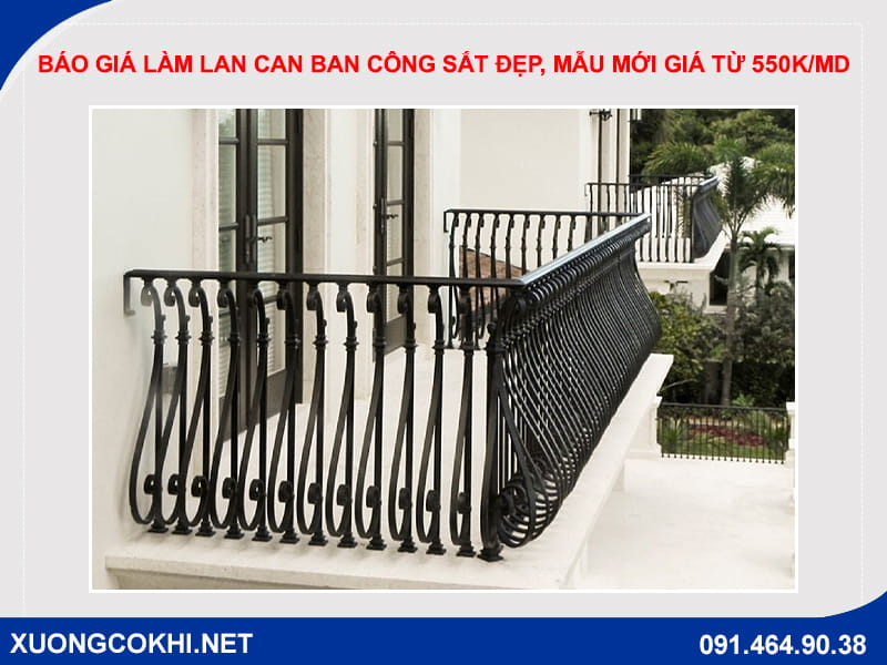 Báo giá làm lan can ban công sắt đẹp, mẫu mới giá từ 550k/md