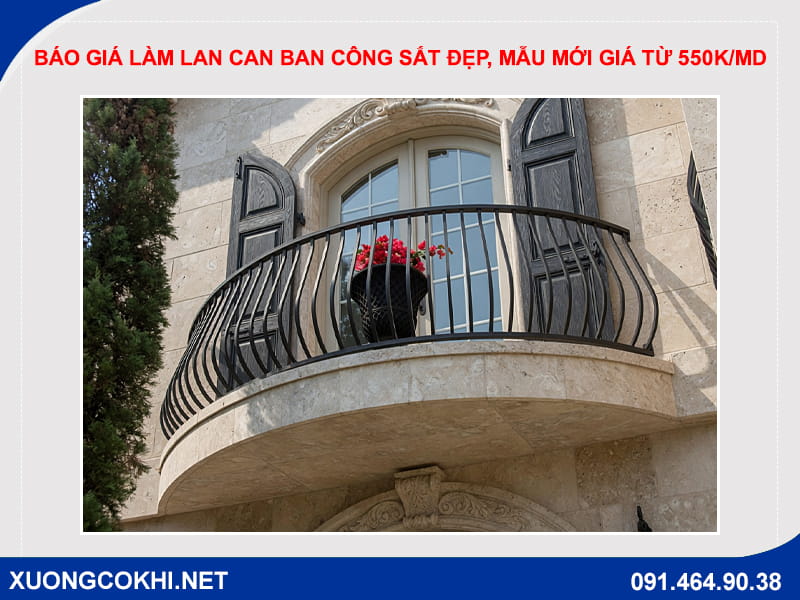 Báo giá làm lan can ban công sắt đẹp, mẫu mới giá từ 550k/md