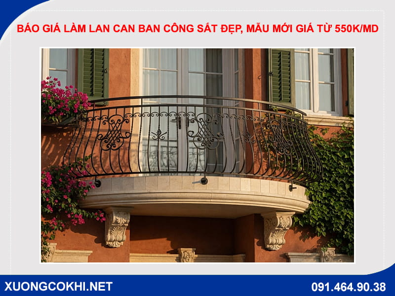 Báo giá làm lan can ban công sắt đẹp, mẫu mới giá từ 550k/md