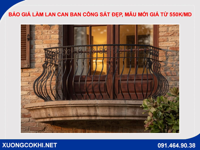 Báo giá làm lan can ban công sắt đẹp, mẫu mới giá từ 550k/md