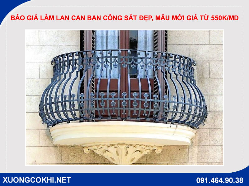 Báo giá làm lan can ban công sắt đẹp, mẫu mới giá từ 550k/md