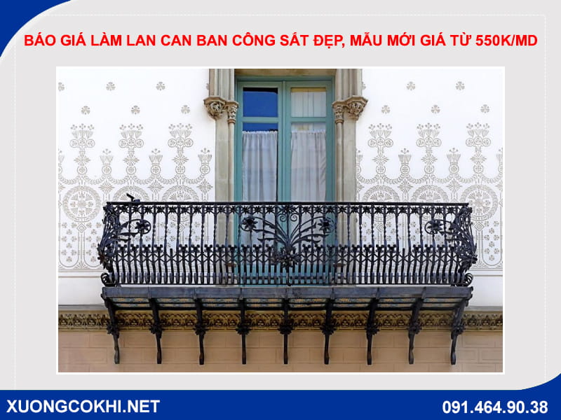 Báo giá làm lan can ban công sắt đẹp, mẫu mới giá từ 550k/md