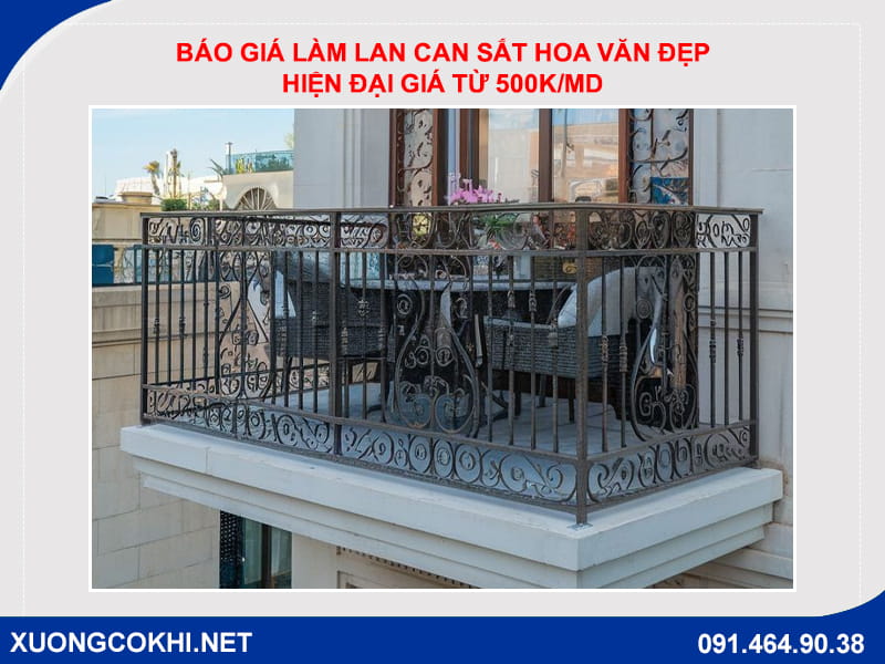 Báo giá làm lan can sắt hoa văn đẹp, hiện đại giá từ 500k/md