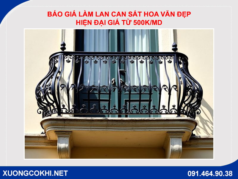 Báo giá làm lan can sắt hoa văn đẹp, hiện đại giá từ 500k/md