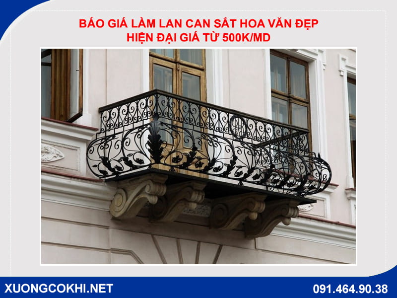 Báo giá làm lan can sắt hoa văn đẹp, hiện đại giá từ 500k/md