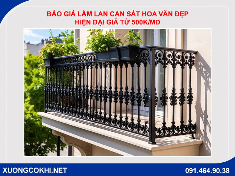 Báo giá làm lan can sắt hoa văn đẹp, hiện đại giá từ 500k/md