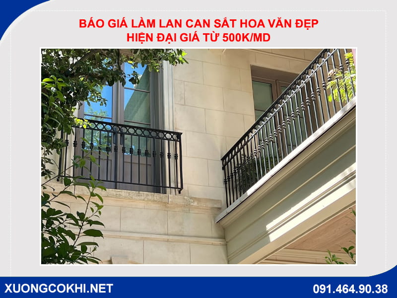 Báo giá làm lan can sắt hoa văn đẹp, hiện đại giá từ 500k/md