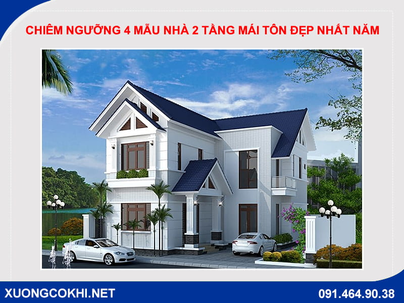 Mẫu nhà 2 tầng với thiết kế mái tôn hình chữ L