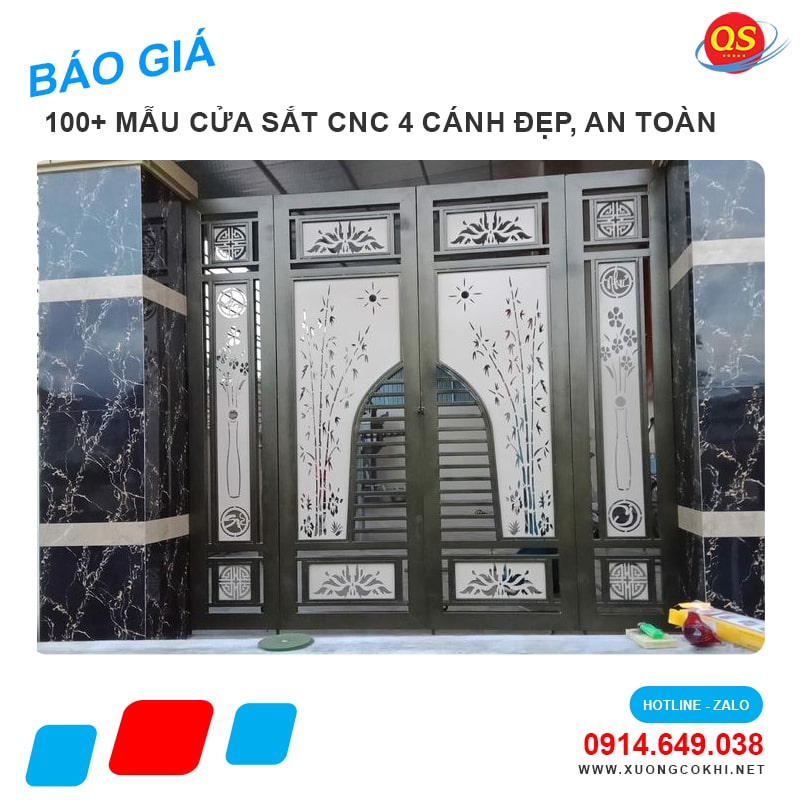 Báo giá mẫu cửa sắt CNC 4 cánh đẹp bao nhiêu 1m2?