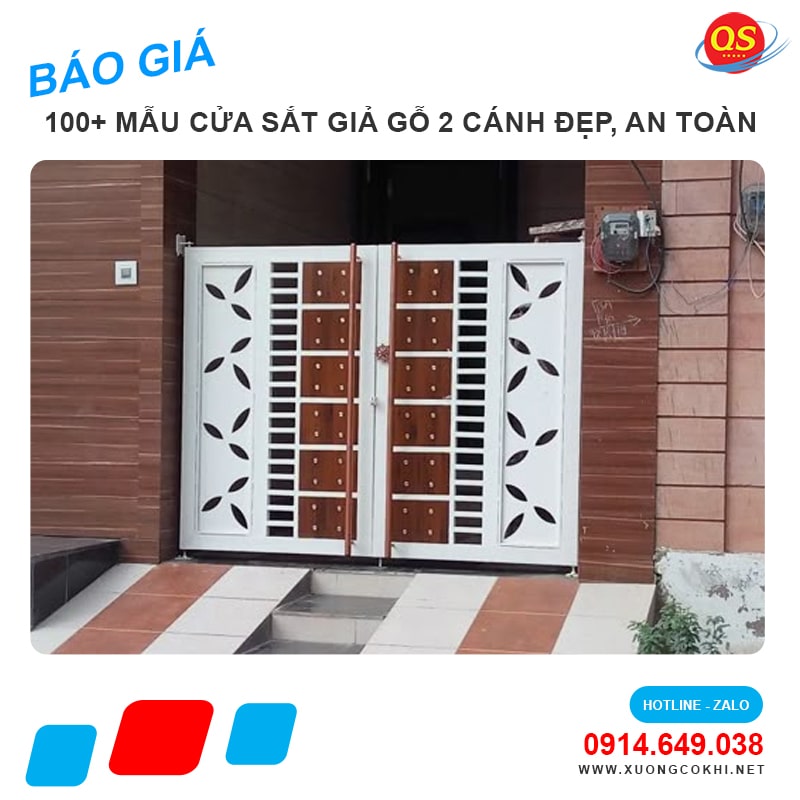 Báo giá mẫu cửa sắt giả gỗ 2 cánh đẹp 2025 tại Hà Nội