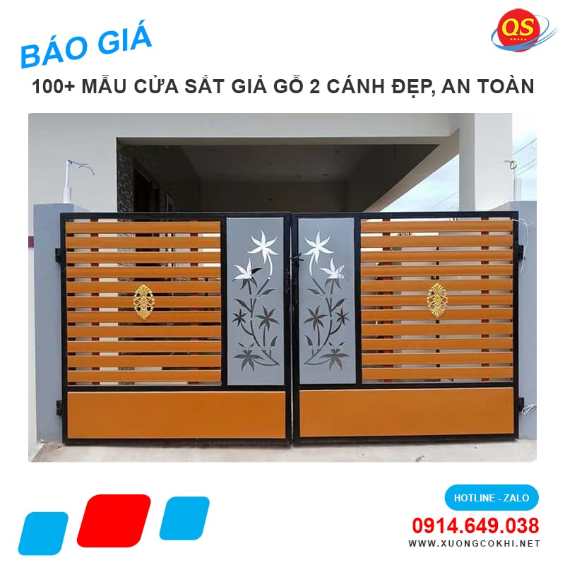 Báo giá mẫu cửa sắt giả gỗ 2 cánh đẹp 2025 tại Hà Nội