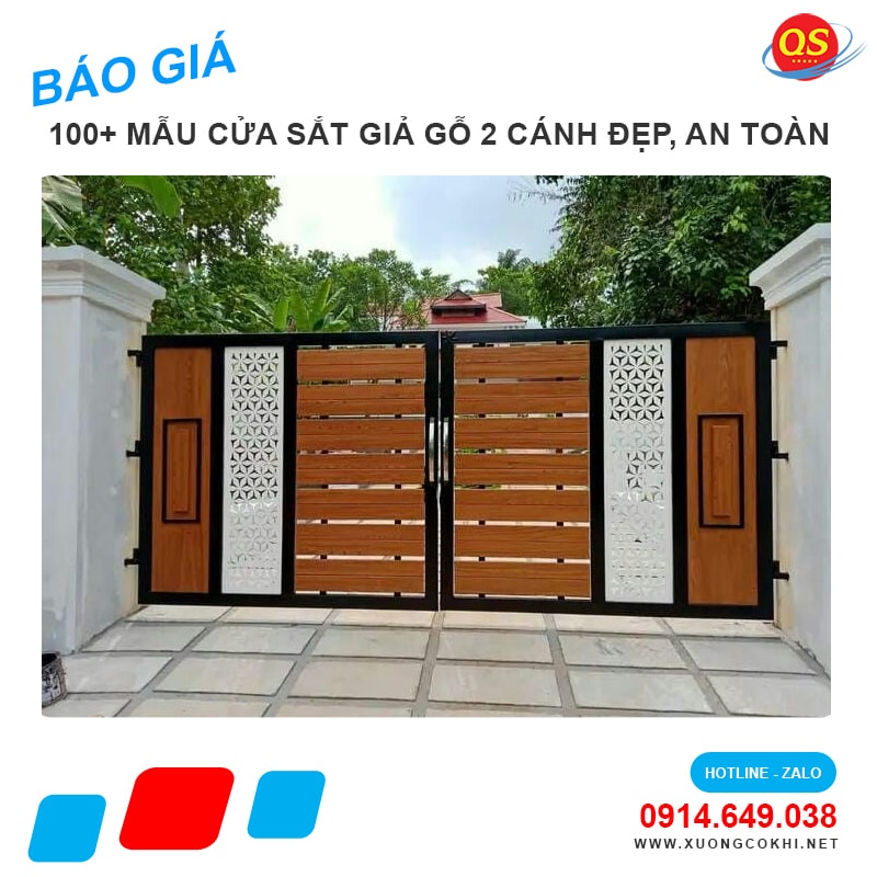 Báo giá mẫu cửa sắt giả gỗ 2 cánh đẹp 2025 tại Hà Nội
