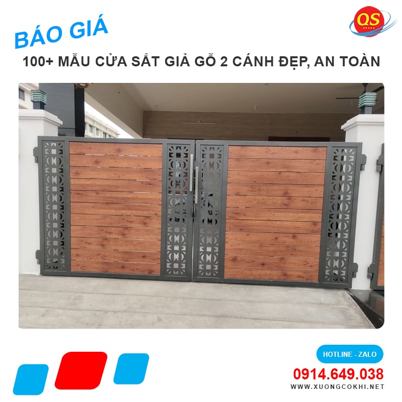 Báo giá mẫu cửa sắt giả gỗ 2 cánh đẹp 2025 tại Hà Nội