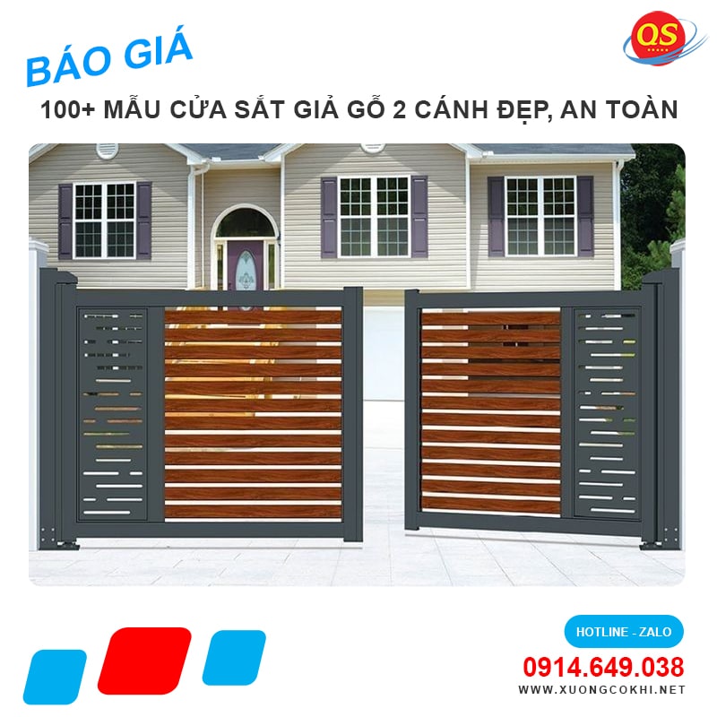 Báo giá mẫu cửa sắt giả gỗ 2 cánh đẹp 2025 tại Hà Nội