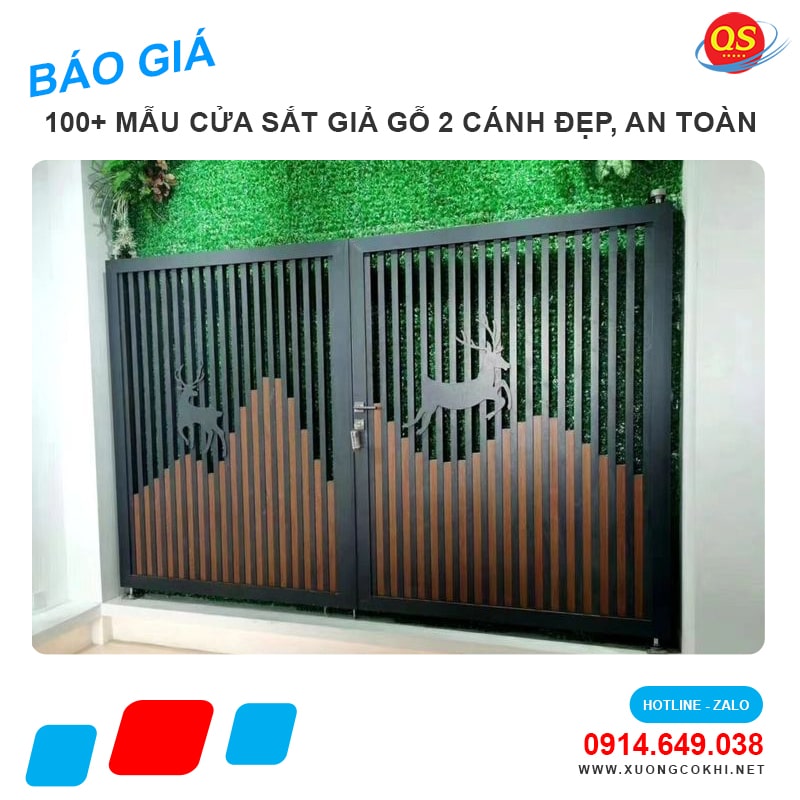 Báo giá mẫu cửa sắt giả gỗ 2 cánh đẹp 2025 tại Hà Nội