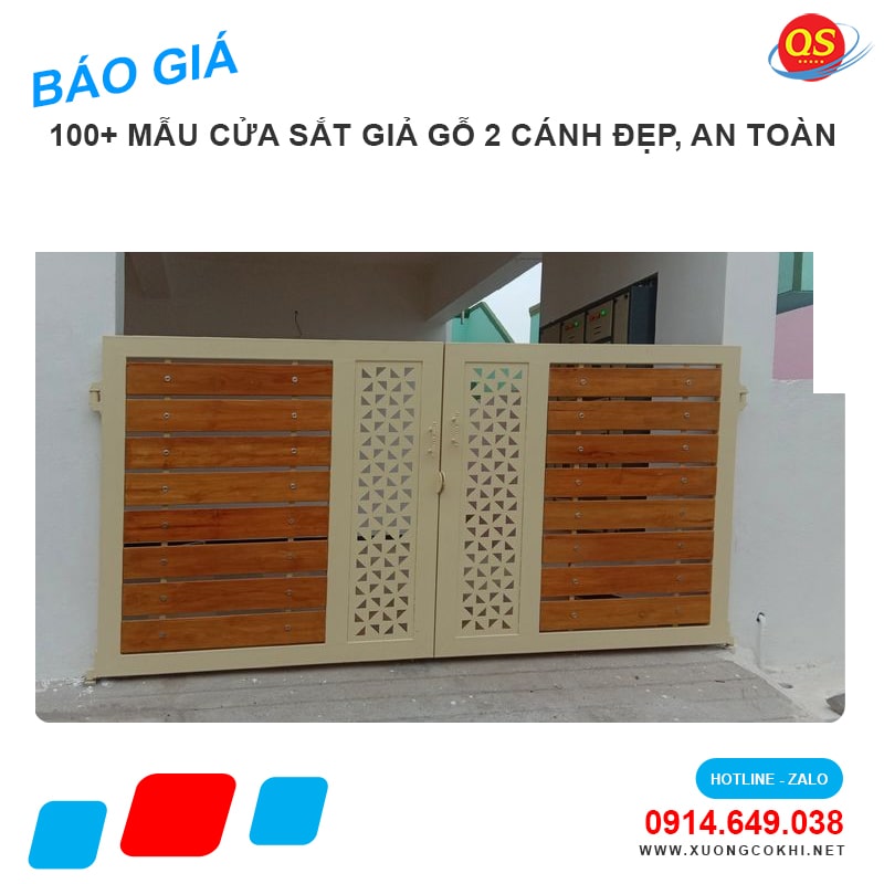 Báo giá mẫu cửa sắt giả gỗ 2 cánh đẹp 2025 tại Hà Nội