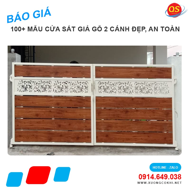 Báo giá mẫu cửa sắt giả gỗ 2 cánh đẹp 2025 tại Hà Nội